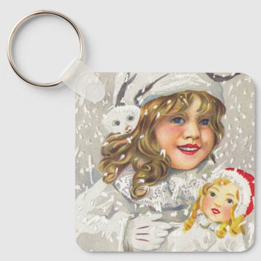 Weihnachten Viktorianisches Mädchen mit Puppe im S Schlüsselanhänger (Vorderseite)