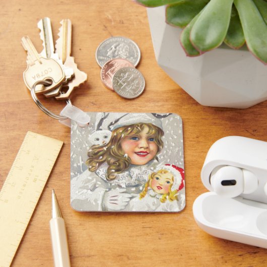 Weihnachten Viktorianisches Mädchen mit Puppe im S Schlüsselanhänger (Schreibtisch)