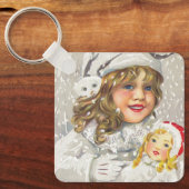 Weihnachten Viktorianisches Mädchen mit Puppe im S Schlüsselanhänger (Vorderseite)