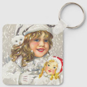 Weihnachten Viktorianisches Mädchen mit Puppe im S Schlüsselanhänger (Rückseite)