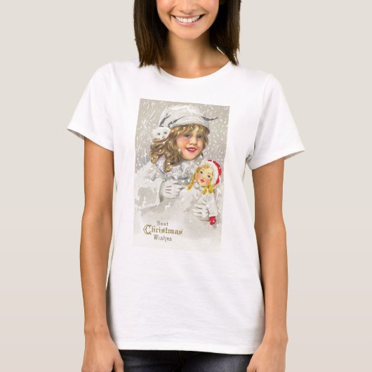 Weihnachten Viktorianisches Mädchen mit Puppe im S T-Shirt (Vorderseite)