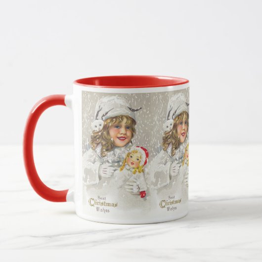 Weihnachten Viktorianisches Mädchen mit Puppe im S Tasse (Links)