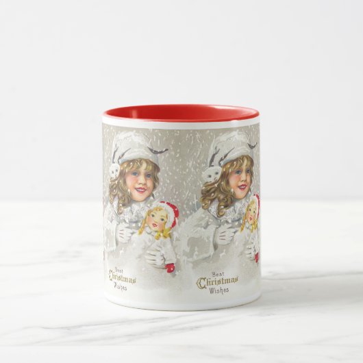 Weihnachten Viktorianisches Mädchen mit Puppe im S Tasse (Zentrum)