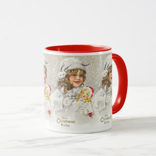 Weihnachten Viktorianisches Mädchen mit Puppe im S Tasse (VorderseiteRechts)