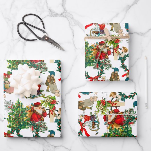 Weihnachten,Vintag,Mistletoe,Poinsettia Blume   Geschenkpapier Set (Vorderseite)
