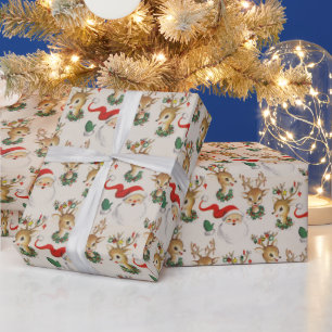 Weihnachten Vintag Retro Santa Reindeer Xmas Gesch Geschenkpapier