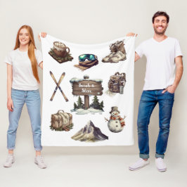 Weihnachten Vintag Retro Ski Couple Outdoor White Fleecedecke