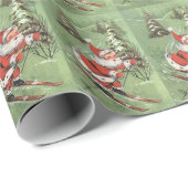 Weihnachten Vintag Retro Weihnachtsmann auf Skiern Geschenkpapier (Rolleneckpunkt)