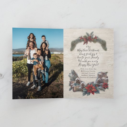 Weihnachten Vintag Rustikales Kiefernkiefer Famili Dankeskarte (Innenseite)