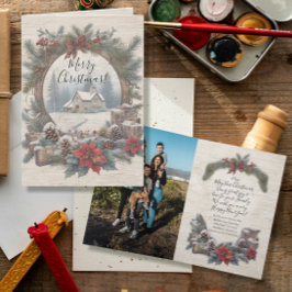 Weihnachten Vintag Rustikales Kiefernkiefer Famili Dankeskarte