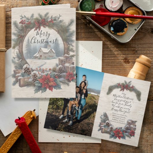 Weihnachten Vintag Rustikales Kiefernkiefer Famili Dankeskarte