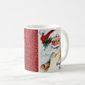 Weihnachten Vintag Santa Naughty Nice Roter Glitze Kaffeetasse (VorderseiteRechts)