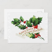 Weihnachten Vintag Winter Holly Snowflake Postkarte (Vorne/Hinten)