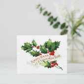 Weihnachten Vintag Winter Holly Snowflake Postkarte (Stehend Vorderseite)