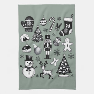 Weihnachten Vintage 90er Collage Retro Xmas  Geschirrtuch