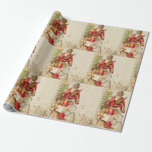 Weihnachten Vintage alter St. Nick und Kinder Geschenkpapier