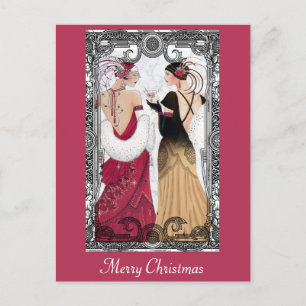 Weihnachten Vintage Art Deco Damen Postkarte