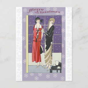 Weihnachten Vintage Art Deco Elegante Frauen Postkarte