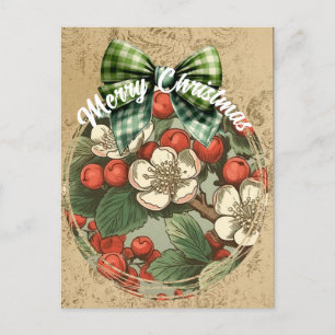 Weihnachten Vintage Blumen- und Berries-Collage Postkarte