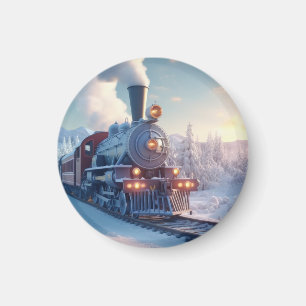 Weihnachten Vintage-Dampflok Schnee gefrorene Wald Magnet