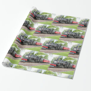 Weihnachten Vintage-Dampflokzug rotes Muster Geschenkpapier