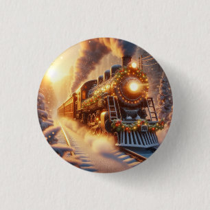 Weihnachten Vintage-Feiertagszug Schneeiger Winter Button