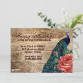 Weihnachten Vintage Foto Card Pfau Rose Holz Einladung (Stehend Vorderseite)