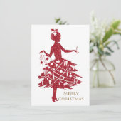 Weihnachten, Vintage Frau Feiertagskarte (Stehend Vorderseite)