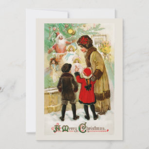 Weihnachten Vintage-Frau und Kinder beim Schaufens Einladung
