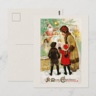 Weihnachten Vintage-Frau und Kinder beim Schaufens Postkarte