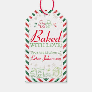 Weihnachten Vintage Gebacken mit Liebe Glitter Geschenkanhänger