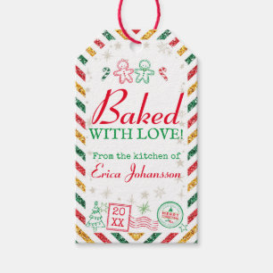 Weihnachten Vintage Gebacken mit Liebe Glitter Geschenkanhänger