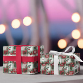 Weihnachten Vintage Karo-Holly- und Hirsch-Muster Geschenkpapier