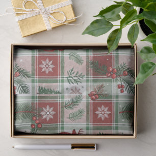 Weihnachten Vintage-Karo-Holly- und Hirsch-Muster Seidenpapier