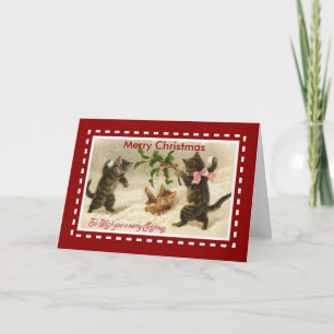 Weihnachten Vintage-Karte Frohe Weihnachten Katzen