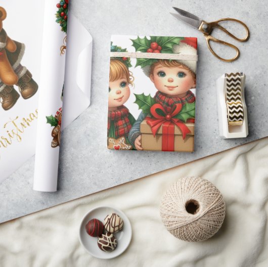 Weihnachten Vintage Kinder Geschenke Frohe Weihnac Geschenkpapier (Kunsthandwerk)