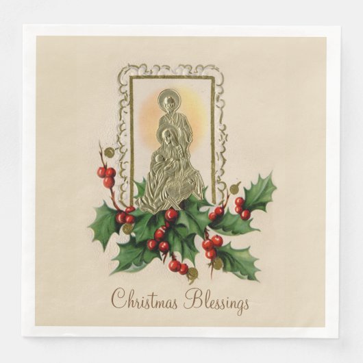 Weihnachten Vintage Krippe Holly Berries Serviette (Vorderseite)