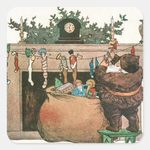 Weihnachten Vintage-Kunst Quadratischer Aufkleber