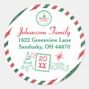 Weihnachten Vintage Luftpost Glitter Adresse Runder Aufkleber