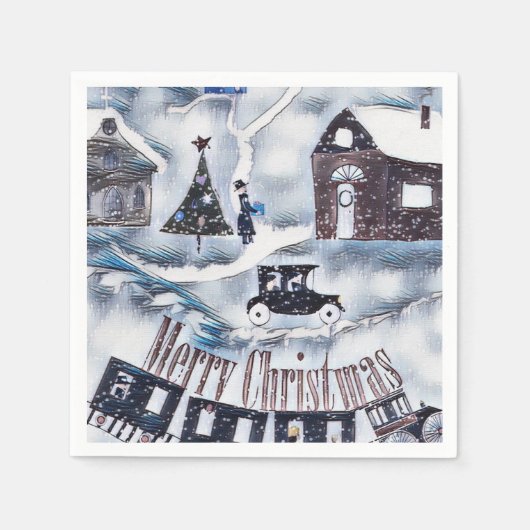 Weihnachten , Vintage Papierplatte Serviette (Vorderseite)