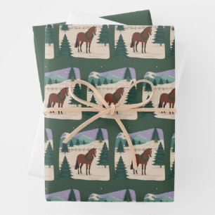Weihnachten Vintage-Pferd 90er Stil Retro-Christba Geschenkpapier Set