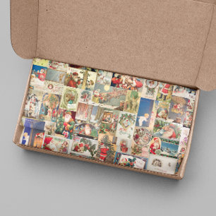Weihnachten Vintage Postkarte Santa Feiertag Muste Seidenpapier