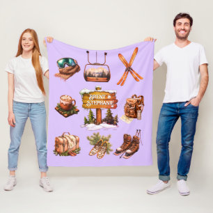 Weihnachten Vintage Retro Skifahren Paar Outdoor L Fleecedecke