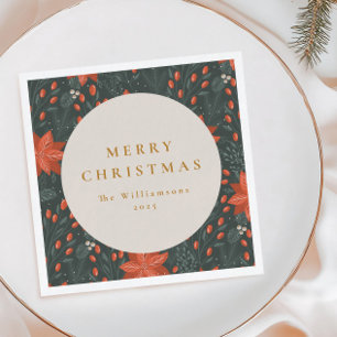 Weihnachten Vintage Rot Botanisch Grünes Benutzerd Serviette