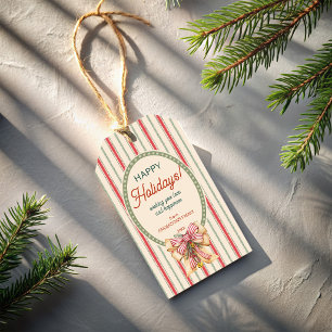 Weihnachten vintage rot grün gestreift mit Glocken Geschenkanhänger