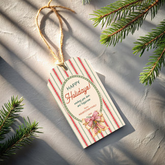Weihnachten vintage rot grün gestreift mit Glocken Geschenkanhänger
