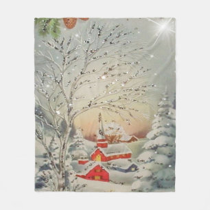 Weihnachten Vintage Rot Kirche Glanz Schnee Fleecedecke