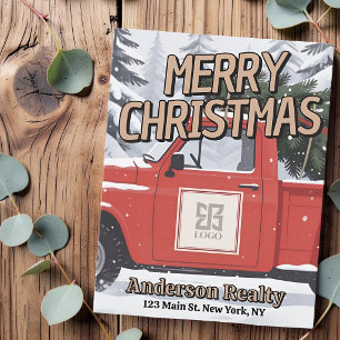 Weihnachten Vintage Roter LKW Business Quadratisch Mitteilungskarte