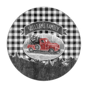 Weihnachten Vintage-Roter LKW Weißen Büffel-Karo Schneidebrett