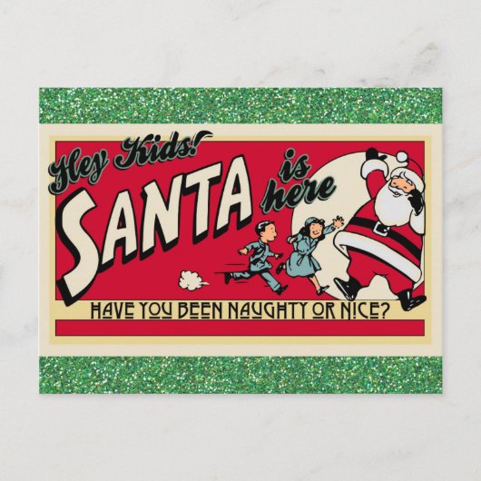 Weihnachten Vintage Santa Naughty Or Nice Postkarte (Vorderseite)